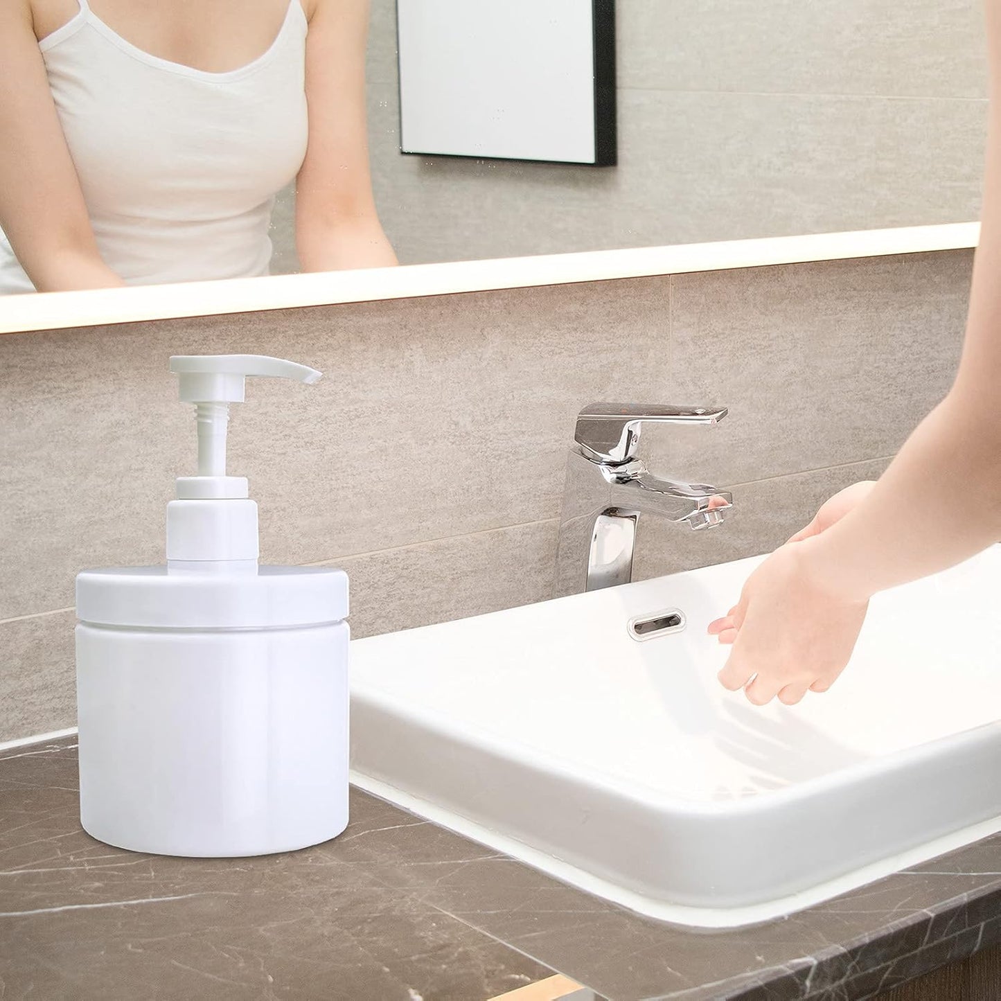 Pump Bottle Dispenser - Refillable Plastic Lotion & Shampoo Containers | Wide Mouth, 2X 500ml, White