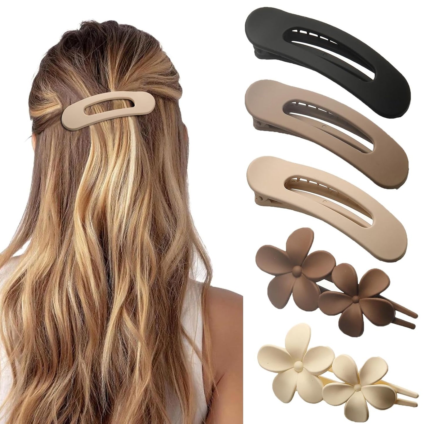 Flat Hair Clips - 5 Pcs Medium Lay Flat Claw Clips for Women | Strong Hold Non-Slip Matte Hair Claws for Thick & Thin Hair