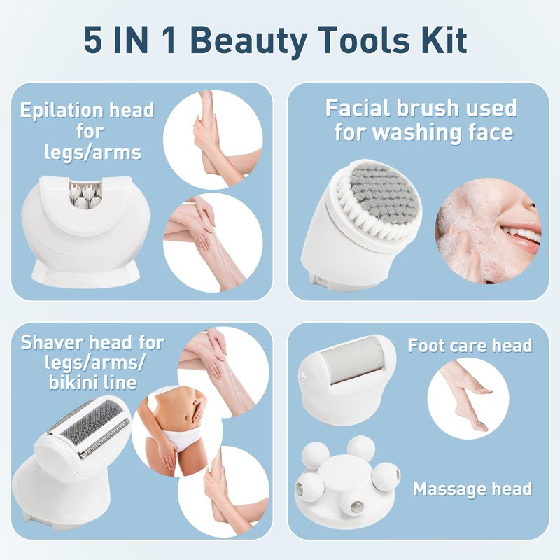 Electric Shaver - Razor - Trimmer for Women Grooming Kit: Women's 5-in-1 Hair Removal Device for Facial Hair Removal and Facial Cleansing & Foot Callus Remover