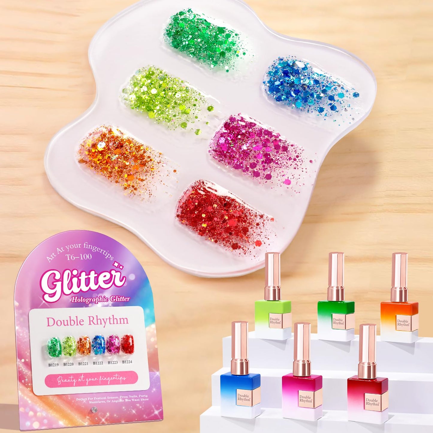 Glitter Gel Nail Polish Set - Cat Eye Magnetic 6 Colors | 15ml Iridescent Shades for DIY Manicure