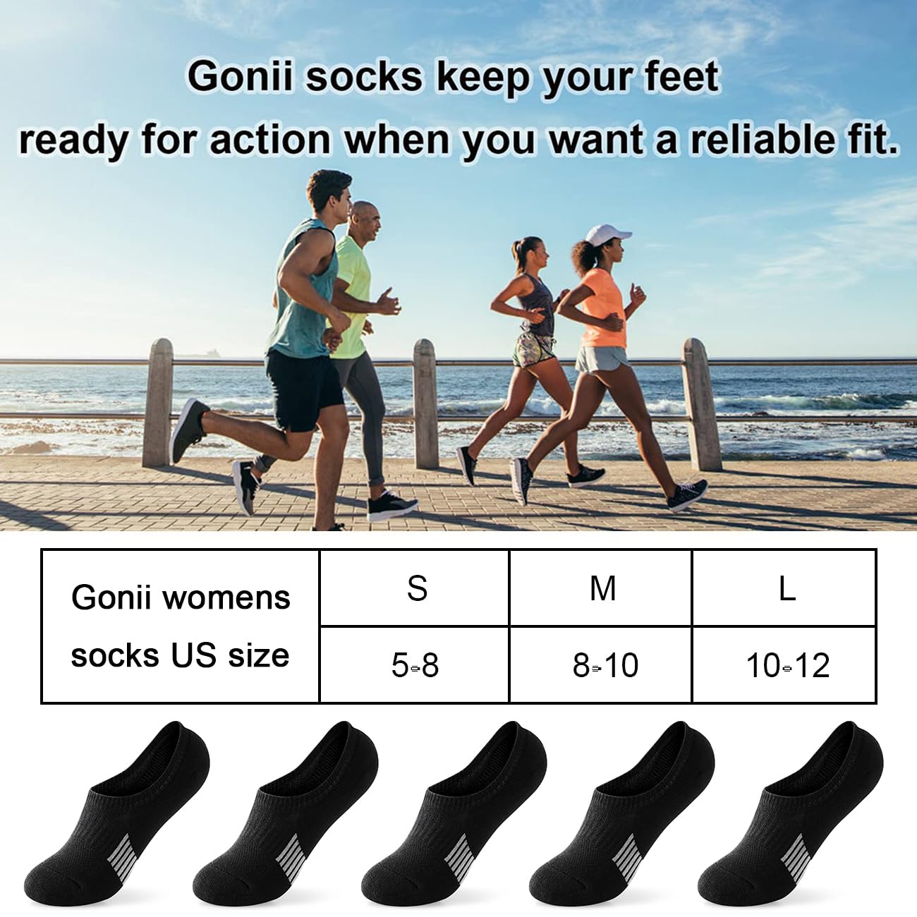 Gonii Womens No Show Socks Athletic Ankle Socks Cushioned Running Low Cut 5-8 Pairs Black