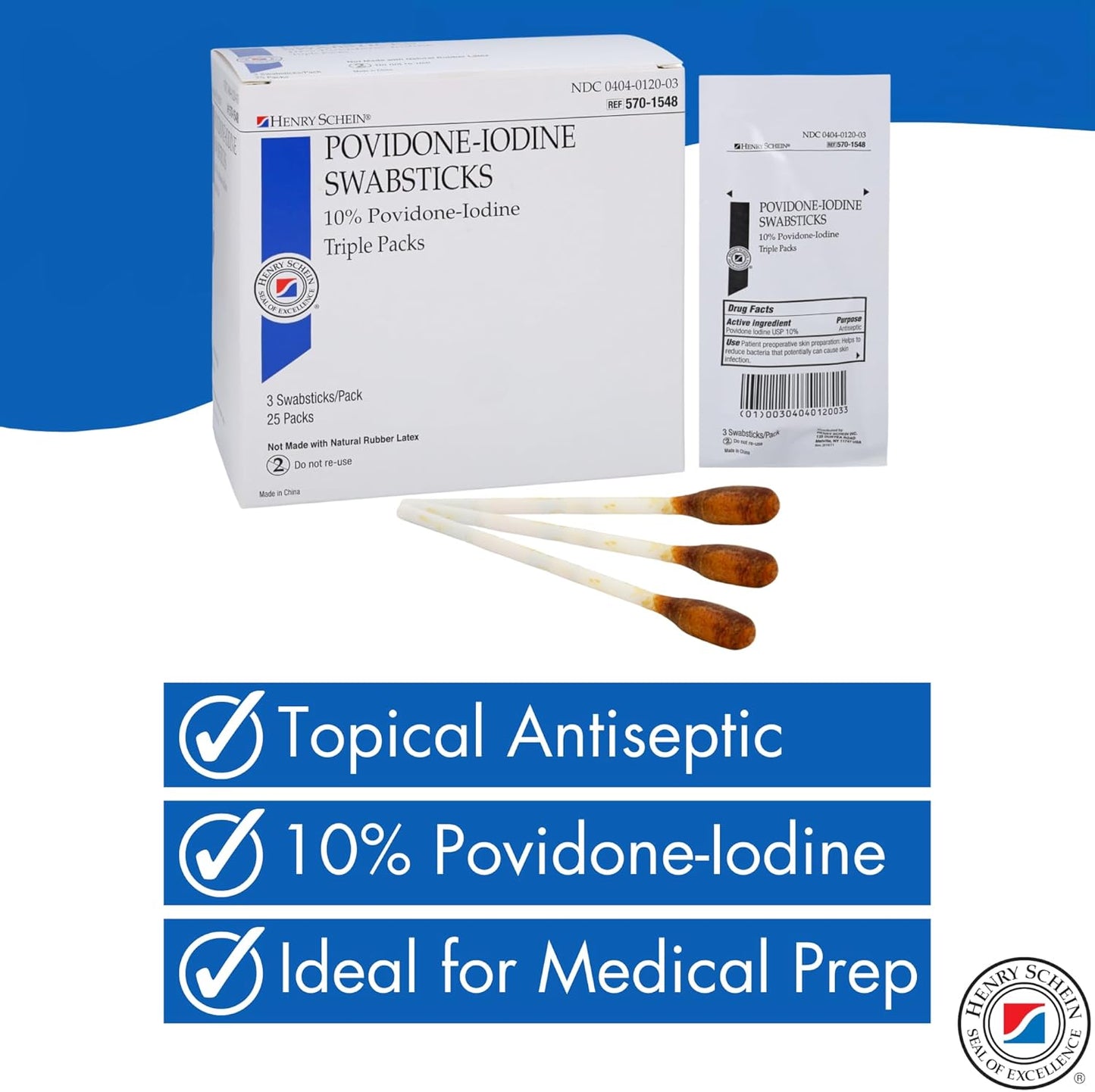 Povidone-Iodine Swabsticks - Sterile Antiseptic Skin Prep | 10% Iodine, Individually Packed, 25 Count