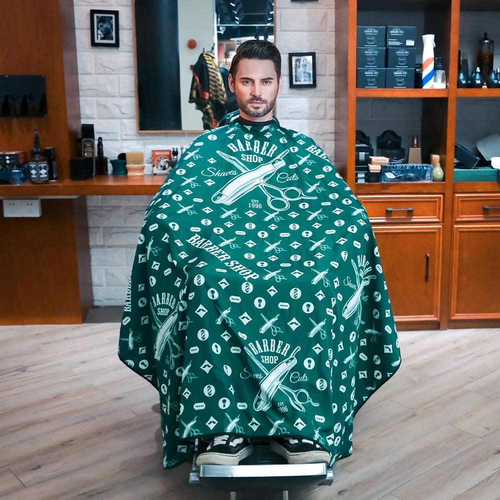 BARBER PRO Hair Cutting Cape with Snap Closure, Professional Salon Cape - Waterproof Adjustable Snap for Hairstylists, 50 x 60 inches (Green)