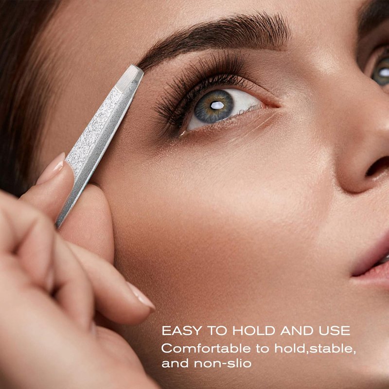 FungChoi 4-Pcs Glitter Stainless Steel Precision Tweezer Set for Eyebrows, Ingrown Hair & Lash Extensions (Bright Silver)