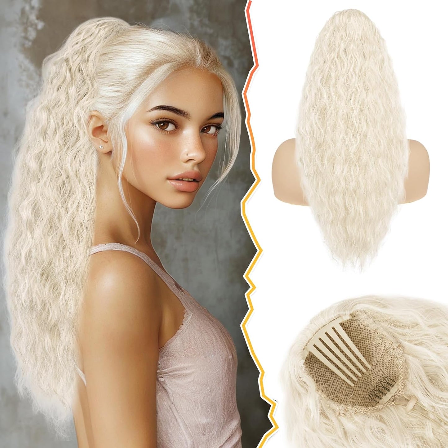 22 Inch Black Curly Wavy Drawstring Ponytail Extension - Synthetic Clip-In Hairpiece for Voluminous Bohemian Style