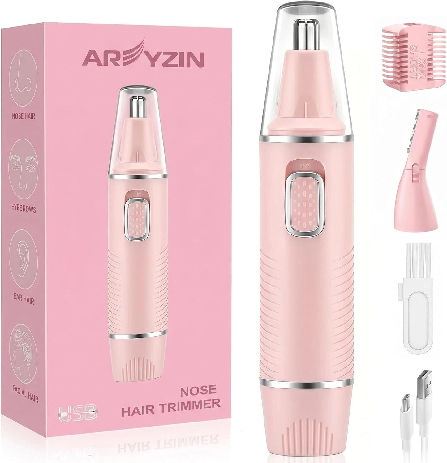 AREYZIN Nose Hair Trimmer - Rechargeable 2-in-1 Ear & Nose Trimmer | Painless Eyebrow & Facial Hair Removal, IPX7 Waterproof