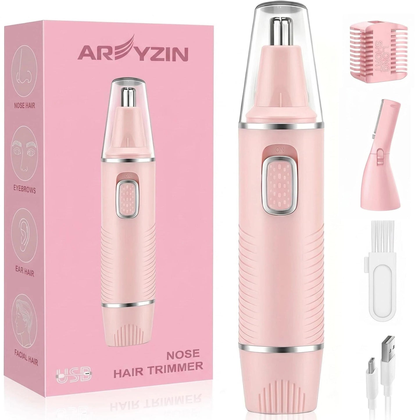 Nose Hair Trimmer for Women,USB Rechargeable Ear and Nose Trimmer,2026 Professiona 2 in 1 Painless Eyebrow & Facial Hair Trimmer Remover,IPX7 Waterproof,Portable Nasal Hair Clipper,Dual-Edge Blades