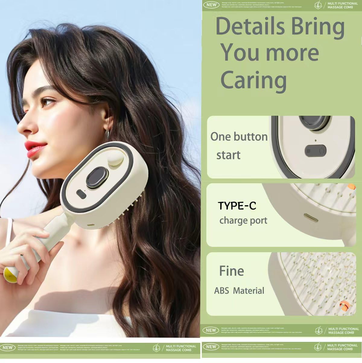 Electric Steam Brush, 2026 New 2 in 1 Misting Detangling Hair Brush, Rechargeable Self-Cleaning Spray Comb, Anti-Static Air Cushion Comb for Curly Straight Hair, Home Travel Use (Pink)
