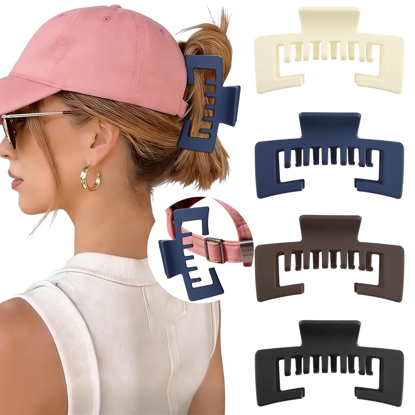 Hat-Friendly Claw Clips for Baseball Caps - 4 Pcs Hair Accessories for Thick Hair | Stylish Trucker Hat Clips