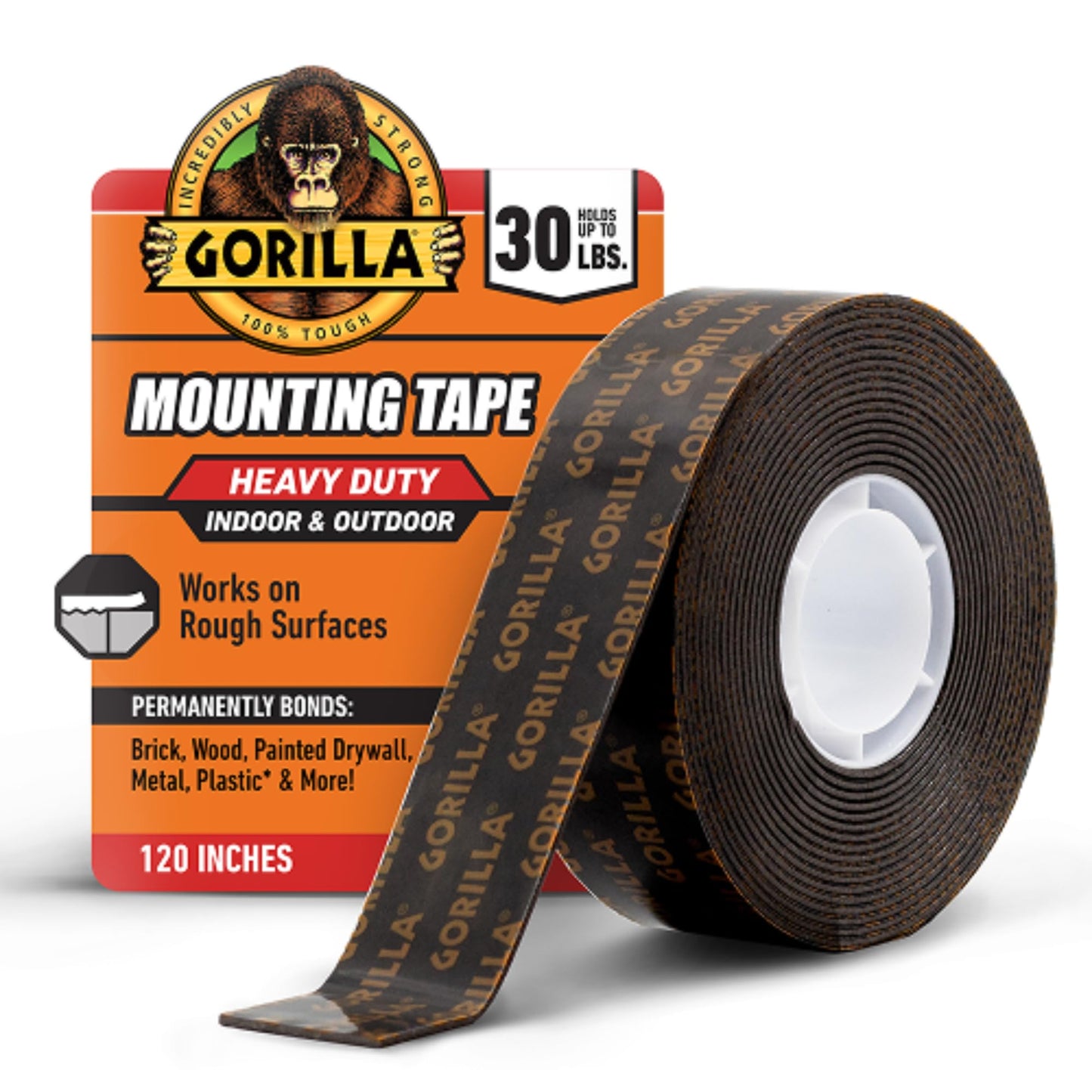 Gorilla Heavy Duty Double Sided Mounting Tape, 1" x 120" (Pack of 1) Holds up to 30lbs, Industrial Strength Adhesive for Homework Stations, Classroom Setup & Student Projects, Indoor & Outdoor