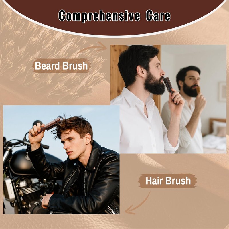 GAINWELL Mens Wild Boar Bristle Hair Brush for Men, Slick Back Hair Brush with Stiff Bristles for Thick Hair, Beard Brush Natural Black Walnut Wooden Handle Hairbrush