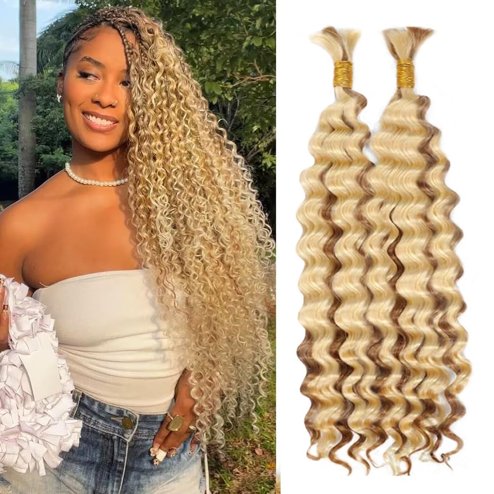 613 Braiding Hair 2 Bundles 100g 26 Inch Deep Wave Bulk Human Hair Braiding Wet and Wavy Human Braiding Hair for Boho Braids Color 27 Curly Human Hair Extensions