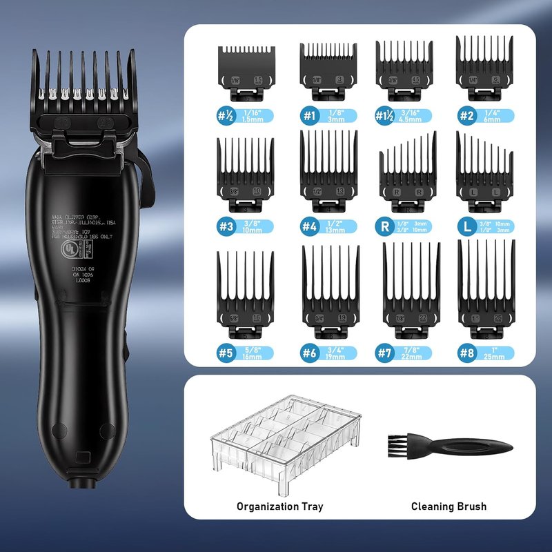 Professional Hair Clipper Guards Set - 14-Piece Replacement Guides Compatible with Wahl Clippers | 1/16" to 1" Sizes, Black