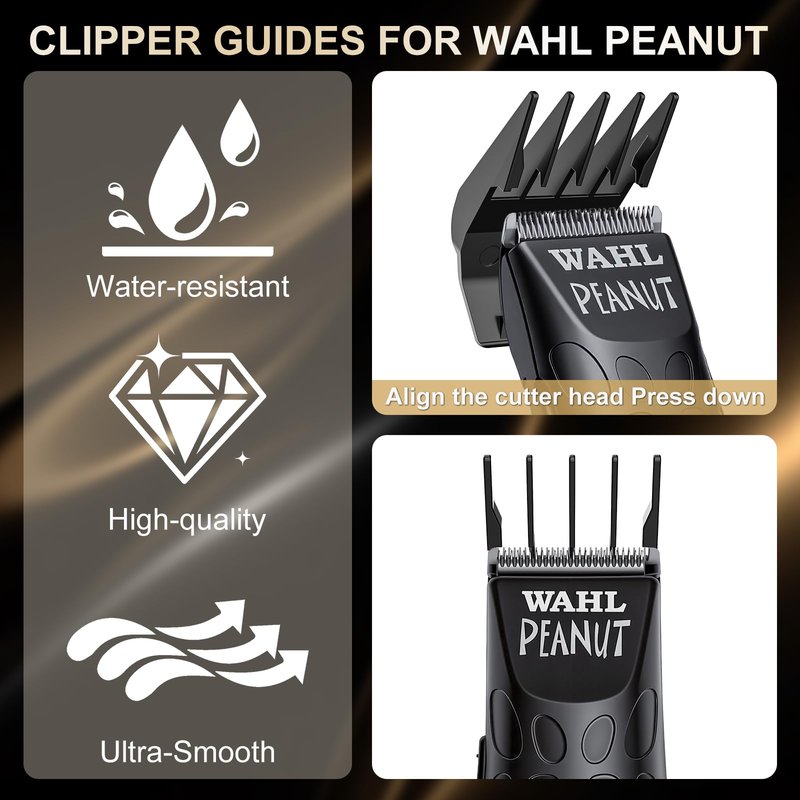 Professional Peanut Clipper Guards for Wahl Peanut – 4PCS (1/8" to 1/2") Compatible with Wahl Peanut Guards 8685/8655/8035/8663 – Premium Guide Combs with Storage Bag & Cleaning Brush, Black