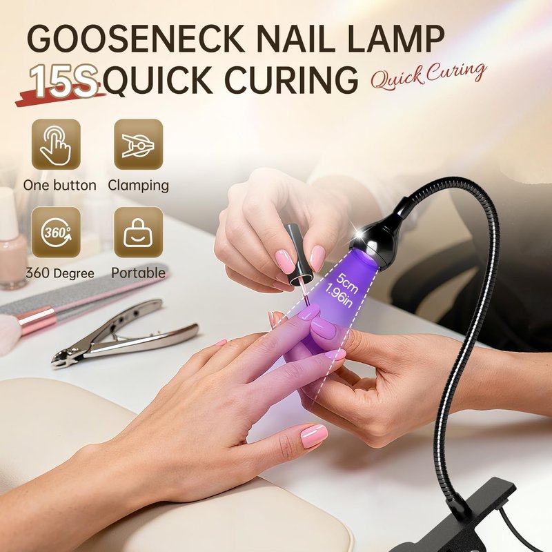 AORAEM LED Nail Lamp - Professional Gel Nail Curing Light with Gooseneck Clamp | Adjustable Black Design