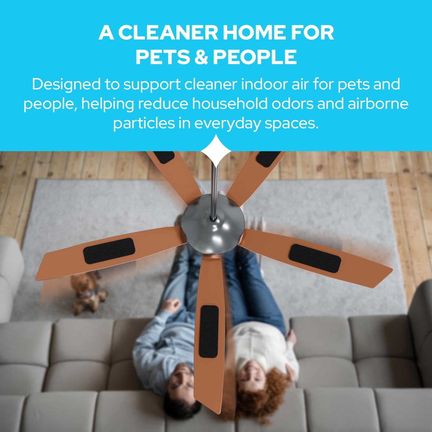 KASTLITE Fan Blade Air Purifier Pads - Activated Coconut Carbon Ceiling Fan Dust Catcher Pads - Traps Smoke Odor & Pet Hair for Cleaner Home - Peel & Stick Filters, Universal Fit, Unscented, 5-Pack