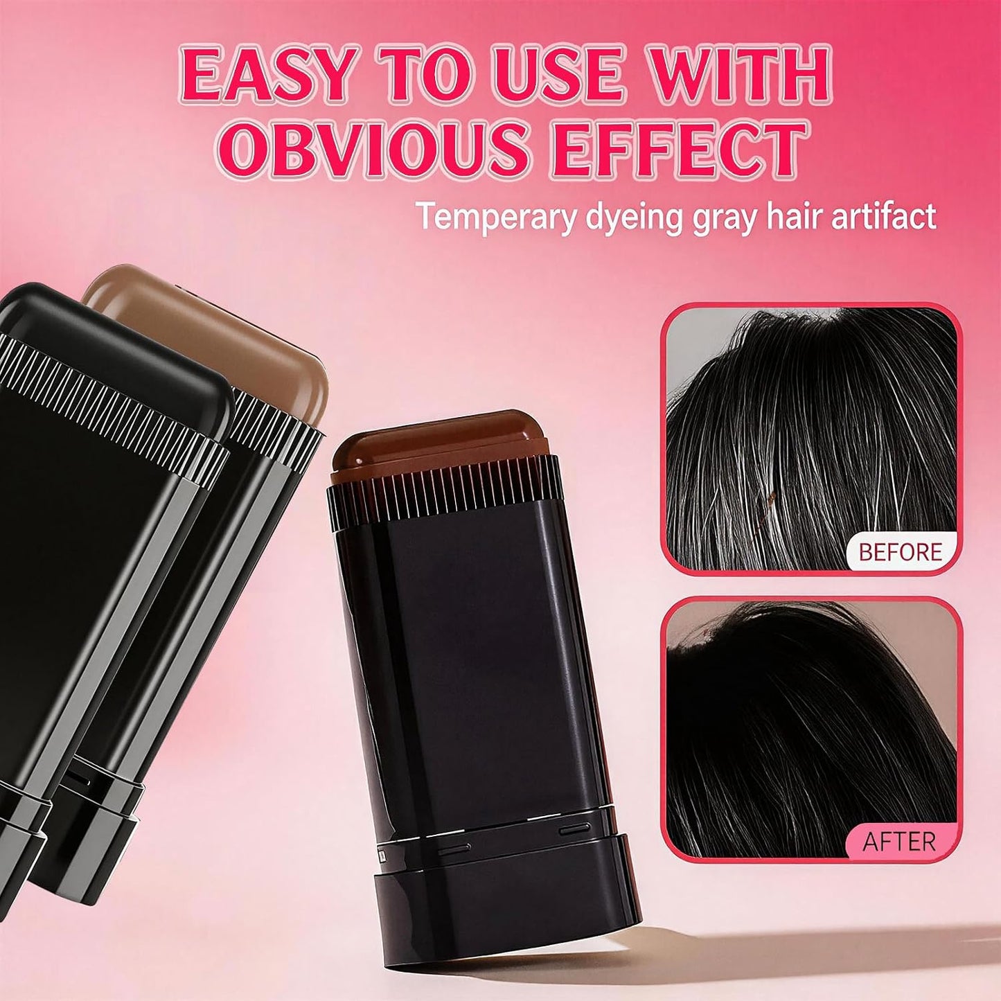 Hair Dye Stick Set - 3 Pcs Gray Hair Concealer with Duckbill Clips | Quick Touch-Up for Men & Women