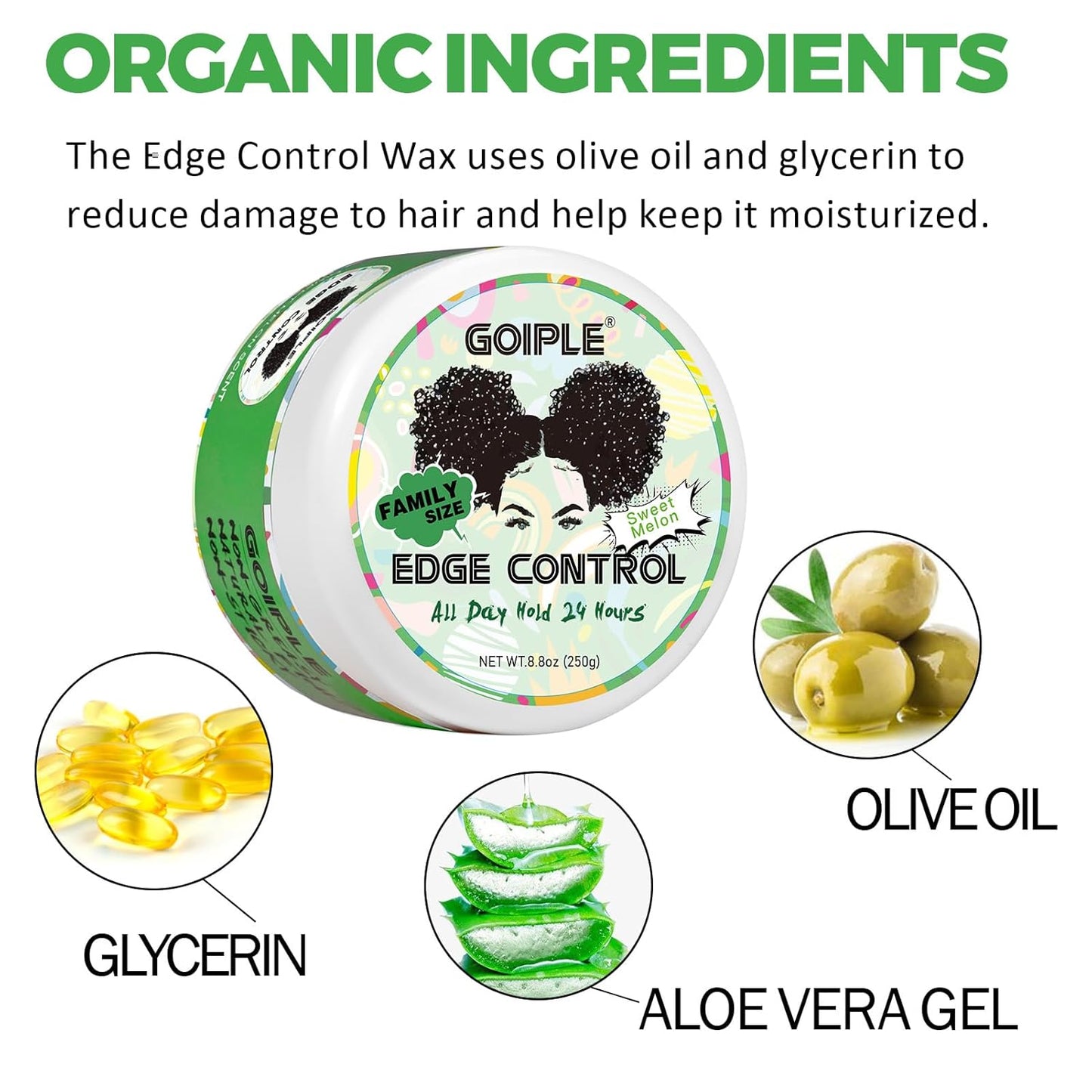Edge Control Wax for Women - Strong Hold Non-Greasy Smoother Gel | 8.8 OZ Sweet Melon