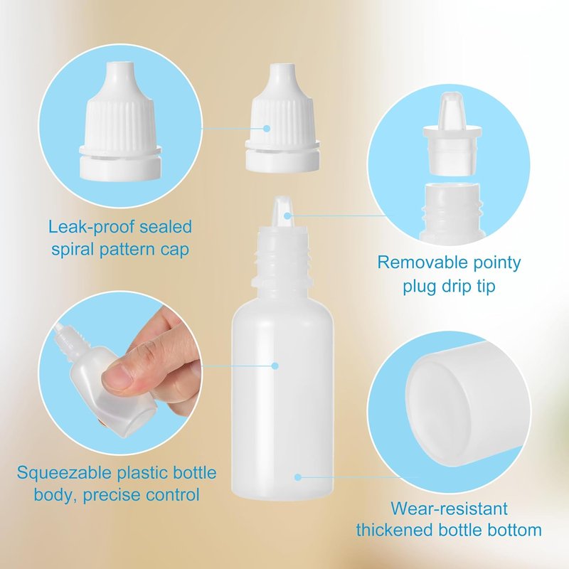 15ml Small Plastic Dropper Bottles - 6 Pcs (5 Bottles + 1 Funnel) | Squeezable Travel Containers for Eye Drops & Beauty Products