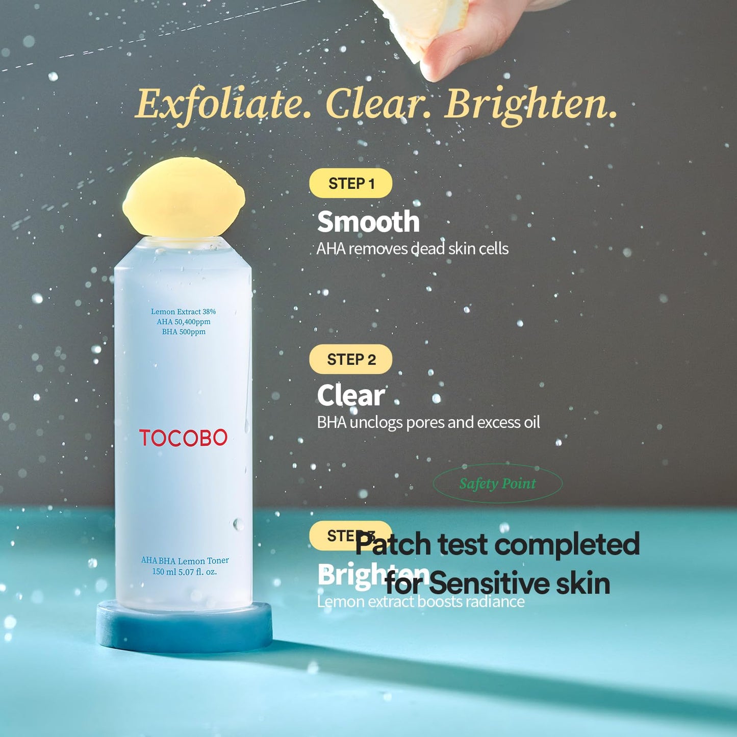TOCOBO Korean Skincare AHA BHA Lemon Facial Toner – 38% Lemon Extract Vitamin C Brightening Skin Toner, Daily Exfoliating Face Liquid for Dead Skin Cells, Vegan K-Beauty, 5.07 Fl Oz