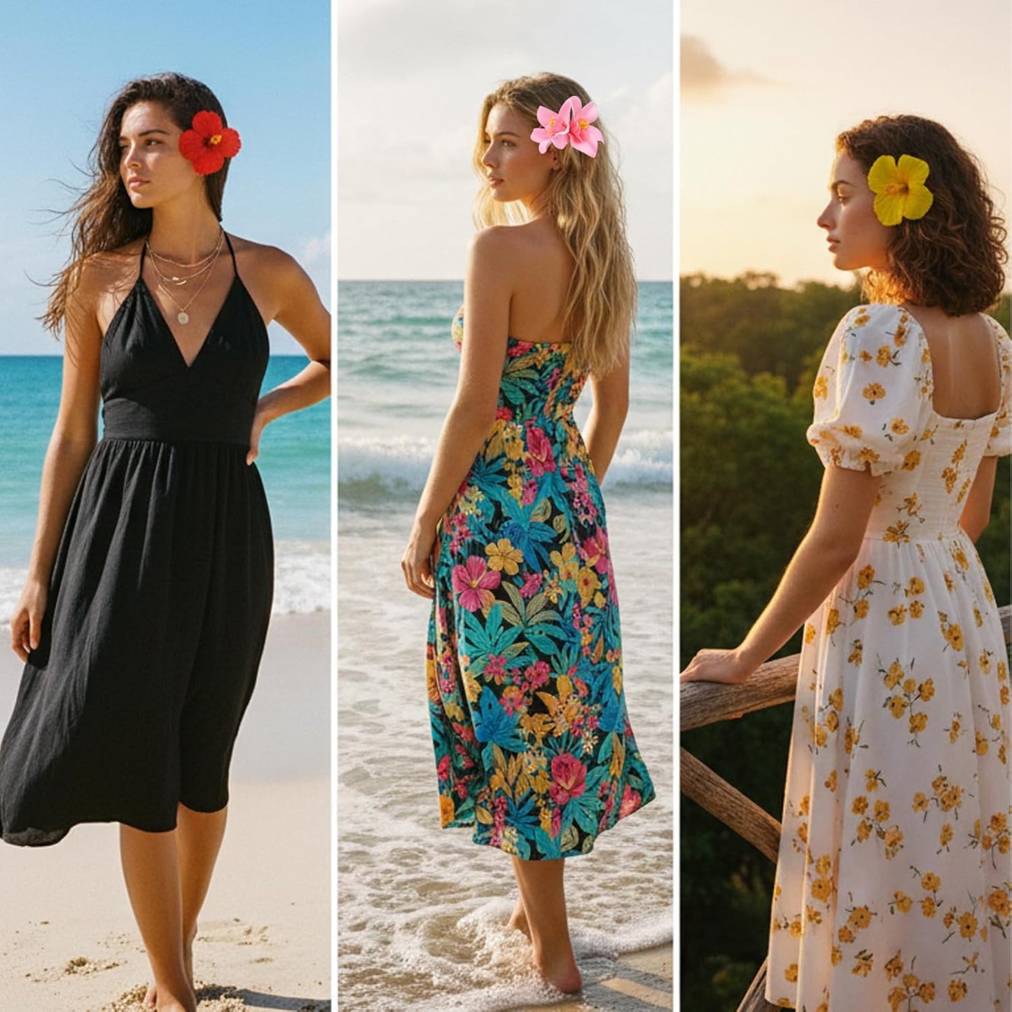 Hawaiian Flower Hair Clips - 8 Pcs Plumeria & Hibiscus Hair Claw Clips | 3.5 Inch Beach Accessories for Women & Girls