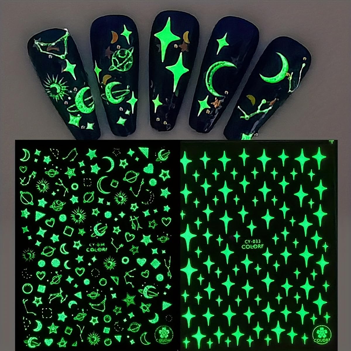 1 Pack Glow in The Dark Self Adhesive Nail Art Sticker CY 055 Animal Cartoon Pattern Glossy Finish Plastic Manicure Accessory