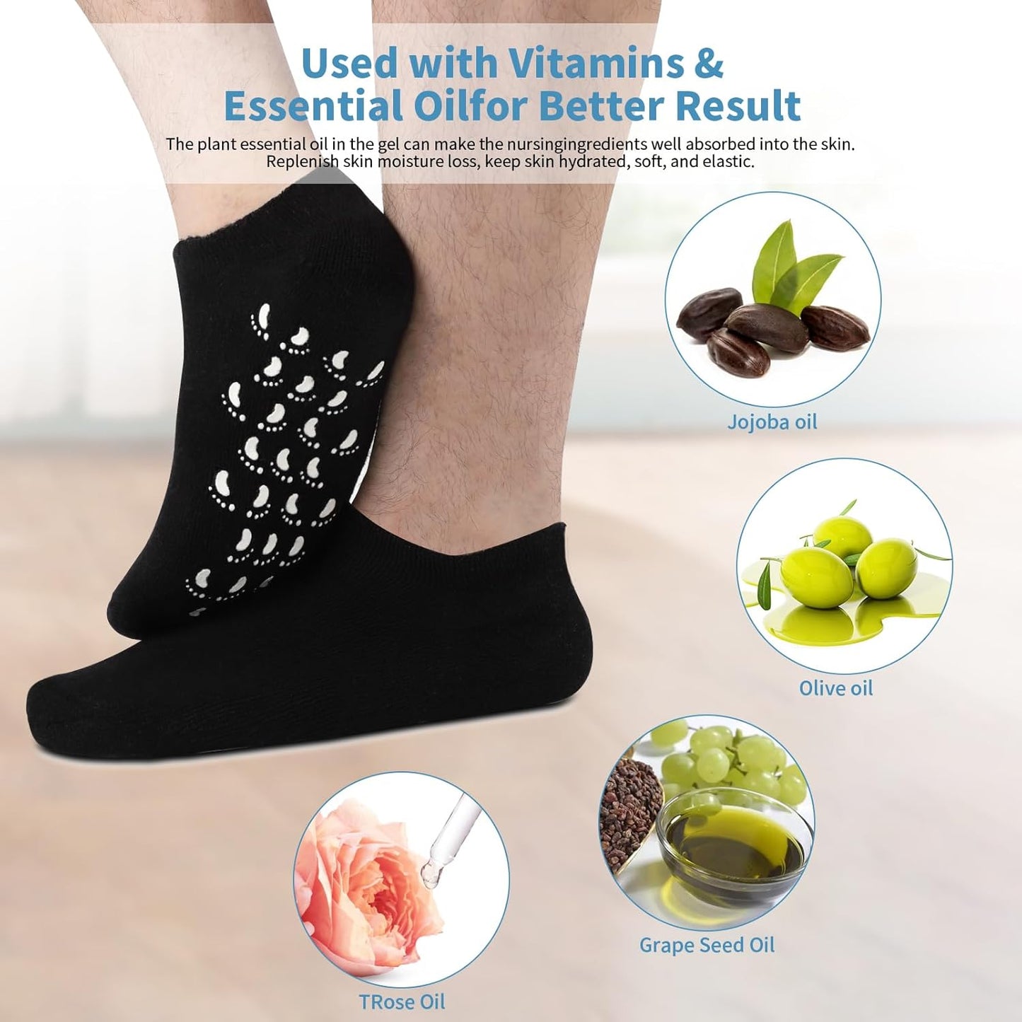 Silicone Moisturizing Socks for Men - 11" Large Soft Foot Care for Dry, Cracked Feet | 2 Pairs