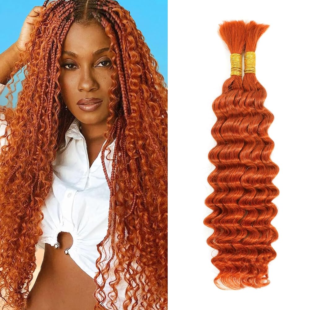 350 Boho Human Hair for Boho Braids Ginger Braiding Hair Orange Deep Curly 2 Bundles 22 22 Inch No Weft Brazilian Virgin Deep Curly Extensions