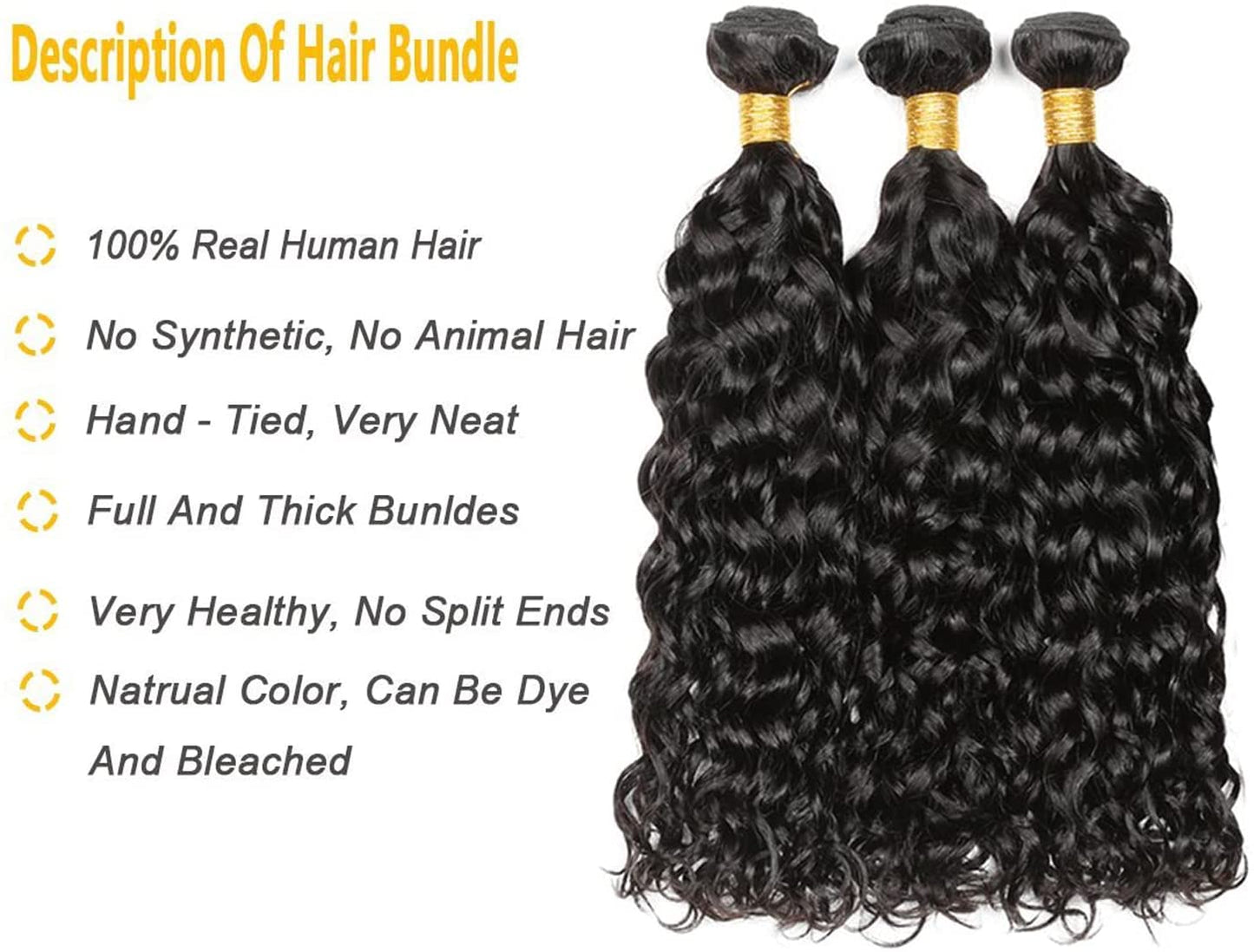 16 18 20 Inch #1B Water Wave Bundles Human Hair 3 Bundles Brazilian Remy Hair 100 Grams/Bundle 10A Grade Unprocessed Virgin Hairs Deep Water Bundle Weaves Extensions
