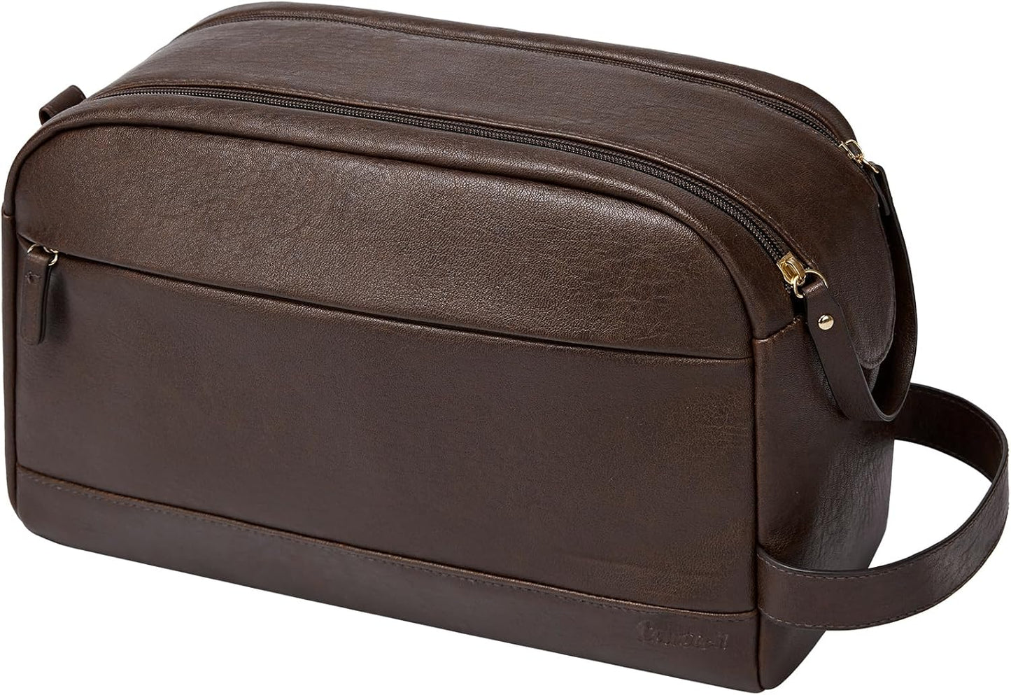 Toiletry Bag for Men - Water Resistant PU Leather Travel Organizer | Dark Brown