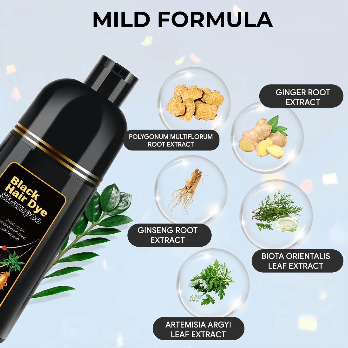 YOURTONE Black Hair Dye Shampoo 3 in 1, Hair Color Shampoo for Women & Men, Herbal Ingredients Shampoo para Pintar el Cabello for Grey Hair Coverage