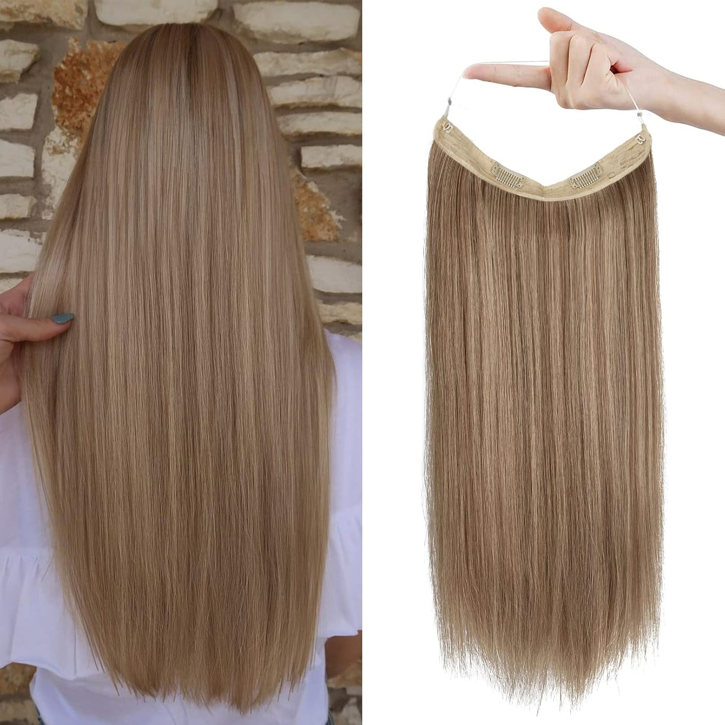 Invisible Wire Hair Extensions - Adjustable Transparent Headband with Secure Clips | Natural Black Hairpiece for Women