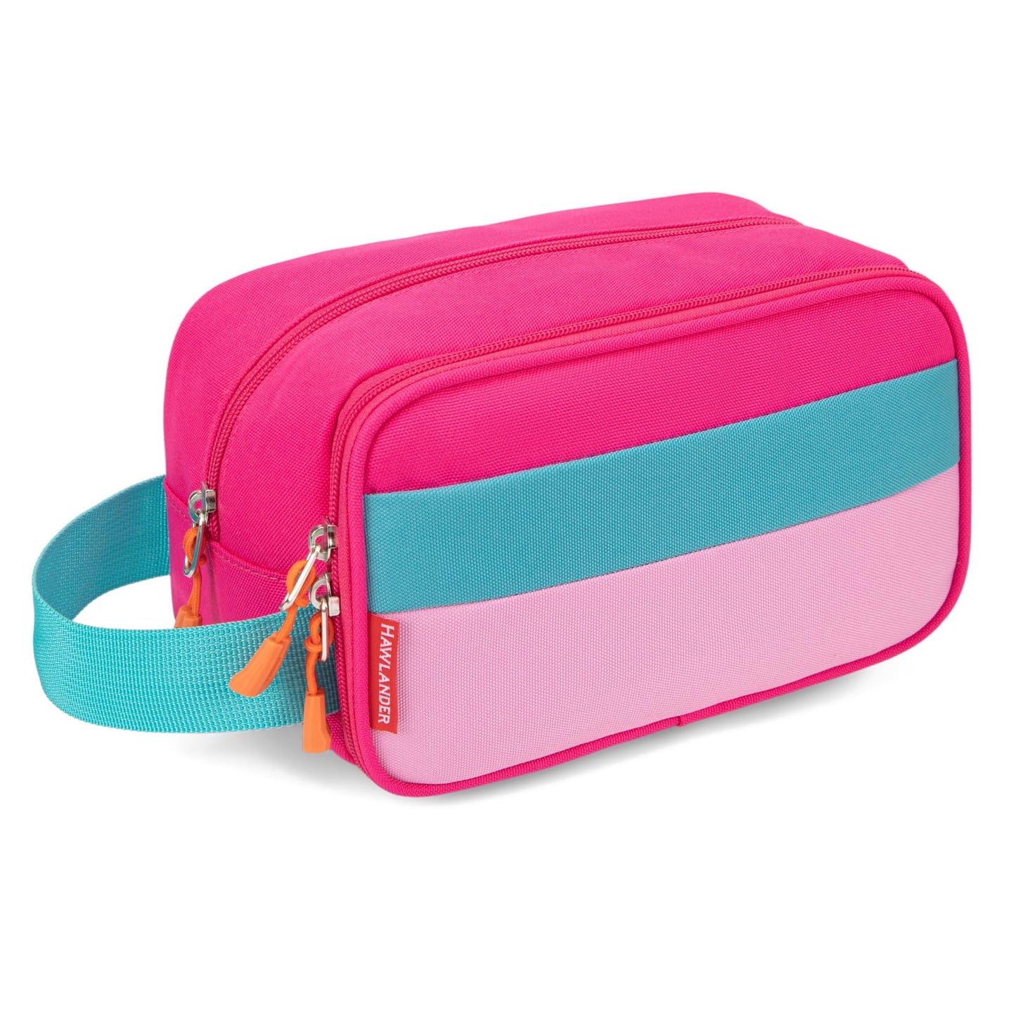 HawLander Kids Toiletry Bag for Travel, Small Size for Boys or Girls, With Carry Handle (Pink Rose)