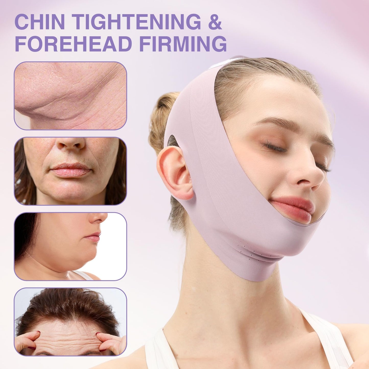 Face Lift Belt Forehead Lift Band, Breathable Comfort Pressure Forehead Bandage Chin Up Face Lifting Vshaped Strap