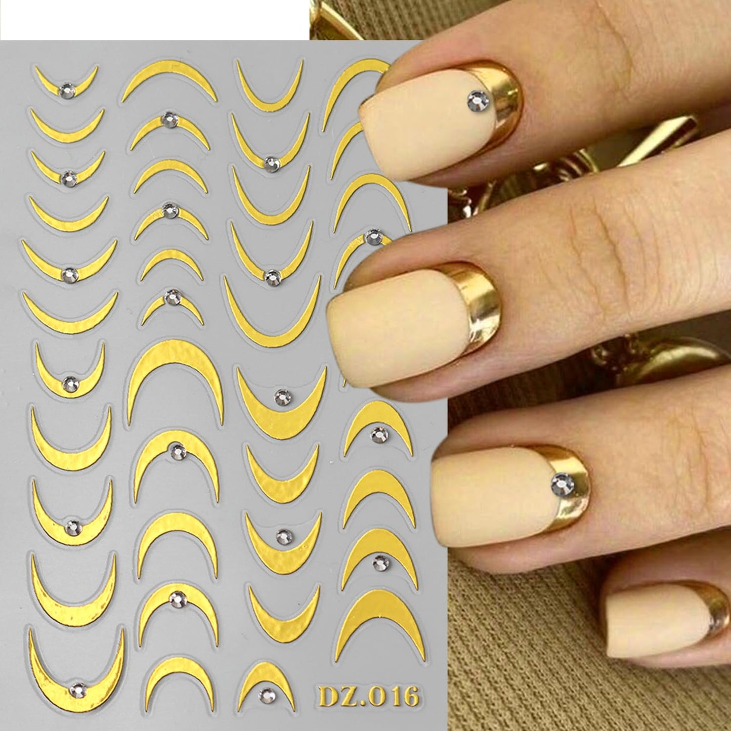 8PCS Line Nail Art Sticker Gold Silver Foil Nail Stickers Nail Art Supplies 3D Metallic Curve Stripe Wave Lines Nail Decals French Nail Design with Rhinestone Accessories Striping Tape Wavy Nail Decor
