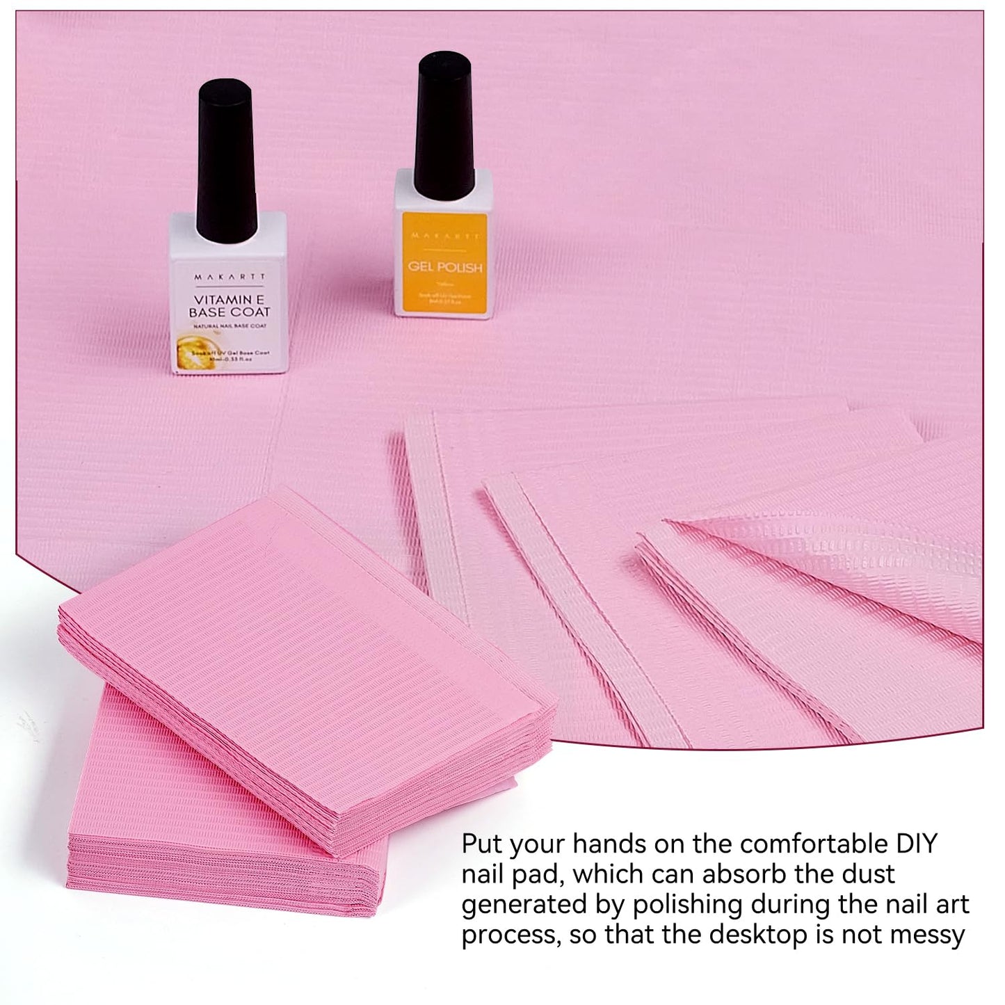 Disposable Nail Mats - 50 Pcs 3-Ply Absorbent Table Pads | 18” x 13” Nail Desk Protection for Manicure & Pedicure (Pink)