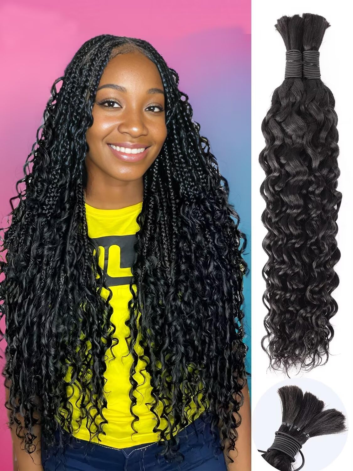 Human Braiding Hair, Miracle Knots Feather Human Crochet Hair 55g 21.5 Inch Deep Water Wave Human Hair for Braiding 12A Brazilian Virgin Curly Human Hair Extensions for Wet and Wavy Braiding Hair