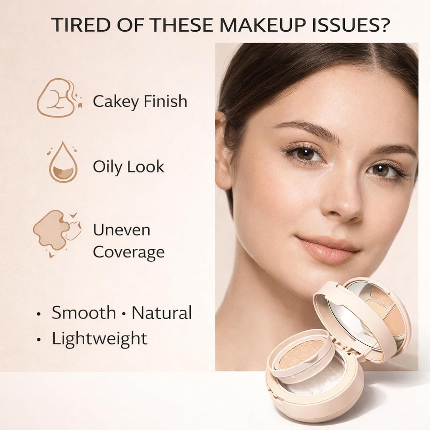 3 in 1 Makeup Base Compact - Concealer, Cushion Foundation & Setting Powder | Lightweight Travel Kit (Hydrating)