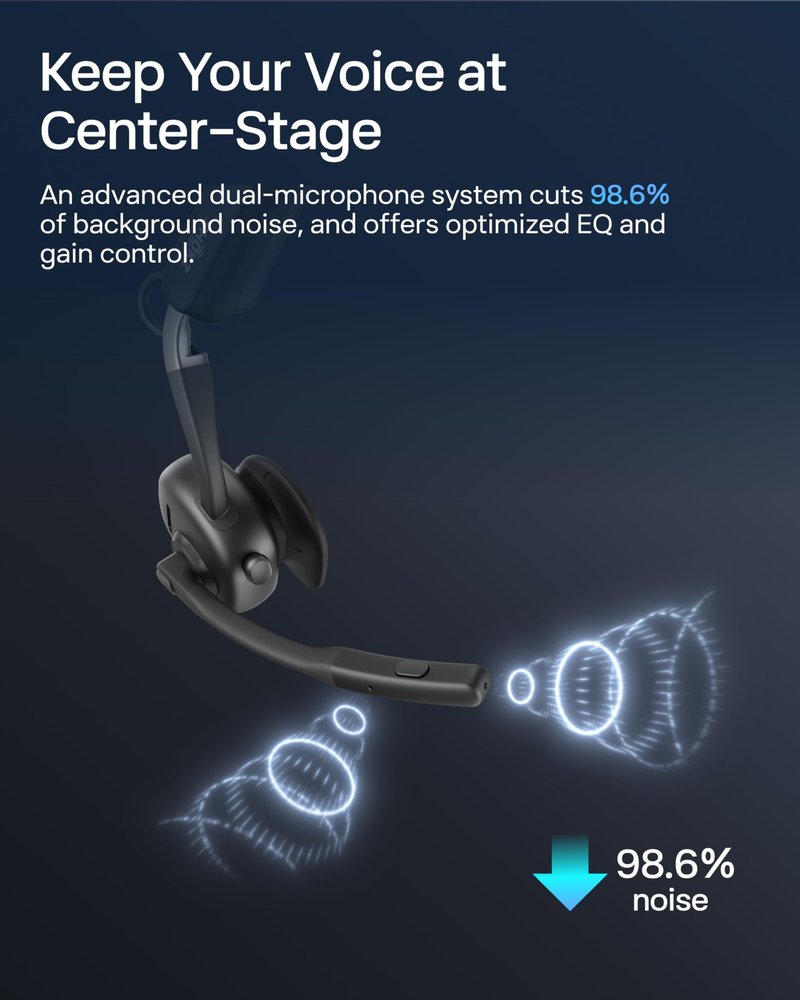 SHOKZ New OpenMeet - Open-Ear Bluetooth Computer Headset, Noise Cancelling Mic + Mute Button, Bluetooth 5.4 Compatible with PC & Mac, Wireless Work Headphones, Customizable Fit, Smart App - C610