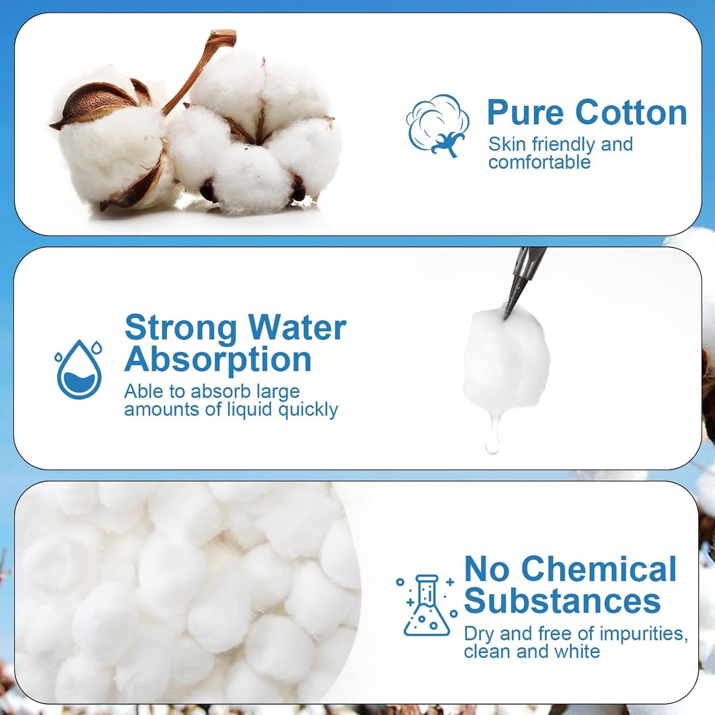 Organic Cotton Balls - 1000 Pcs Medium Absorbent Cotton for Makeup Removal & Crafting | Ideal for Nail Polish & Skin Care