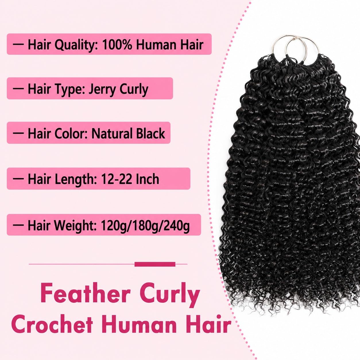 Feather Crochet Human Hair 12 Inch 120g Invisible Miracle Knots Crochet Hair for Black Women Jerry Curly Pre Separated Human Crochet Hair Extensions for Boho Braids Natural Black