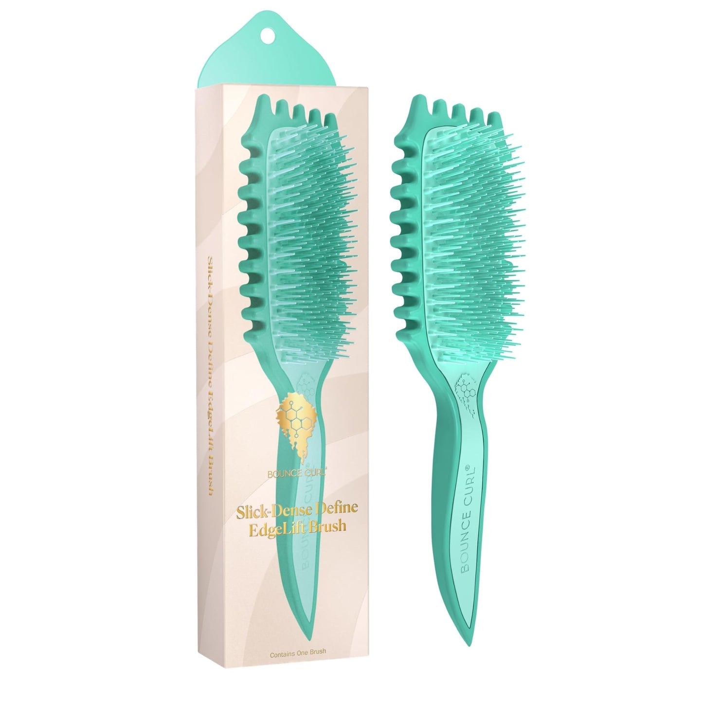 Bounce Curl Slick-Dense Define EdgeLift Brush – Medium-Density Curl Defining & Detangling Brush with Soft-Flex Tips for Color-Treated, Lightly Damaged Hair – Wavy, Curly, Coily, Fine to Coarse - Teal