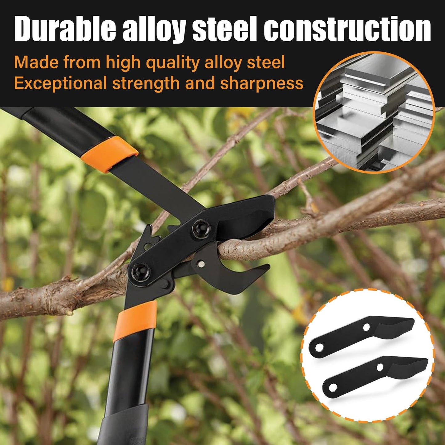 Steel Lopper Replacement Blade for 32 Inch Bypass Lopper, 2 PC Large Pruner Blades for Branch Cutting Gardening Tools, Black