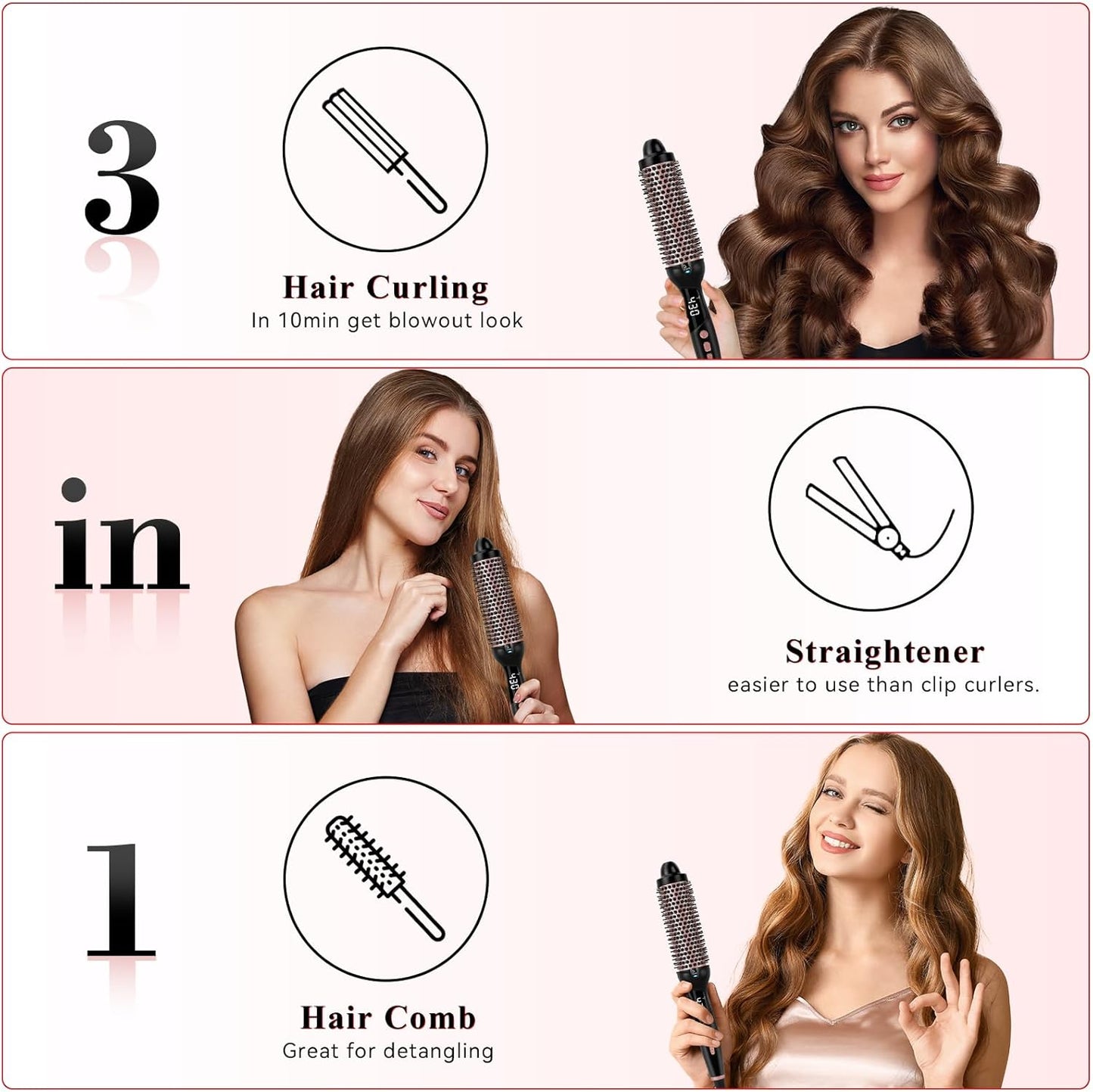 Ionic Thermal Brush - 1.5 Inch Heated Round Brush for Quick Blowouts | 30s Fast Heating, 9 Temp Settings, Travel-Friendly Design