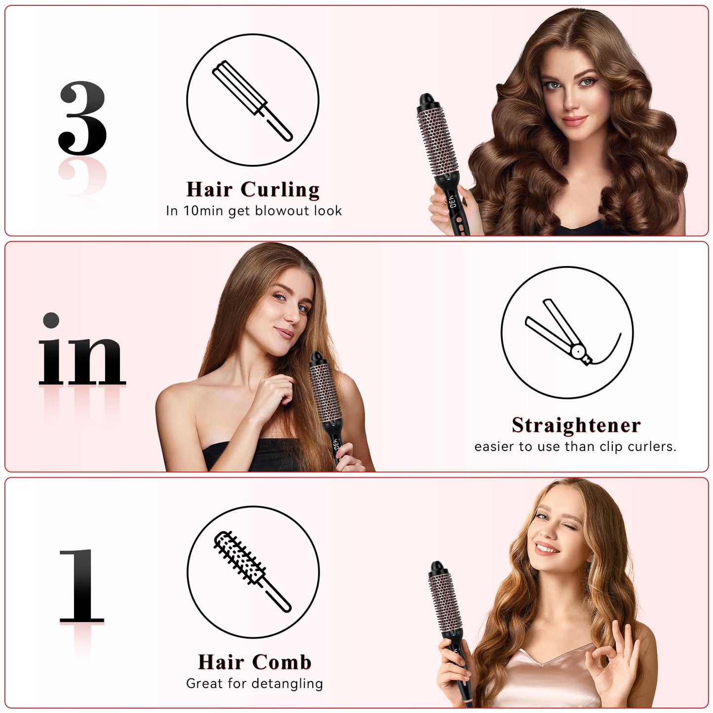 Ufree Ionic Thermal Brush, 1.5 Inch Heated Round Brush for Blowout, 30s Fast Heating Curling Brush with 9 Temp Settings, Dual Voltage Travel Hair Styling Tool, Not for Wet Hair