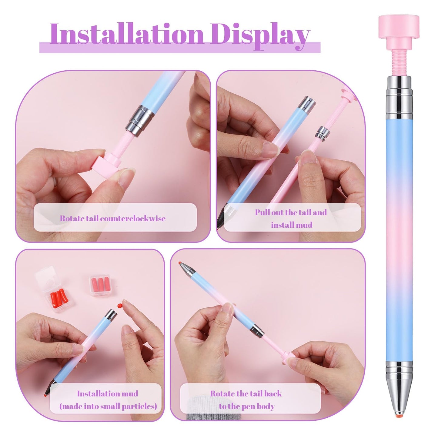 DOPENSPI 1PCS Rhinestone Picker Tool, Refillable Wax Pen with 6PCS Wax Refills Diamonds Art Pens Rhinestone Pickup Tool Nail Diamond Arts Painting Dotting Pen for Nail and Diamond Art Paint