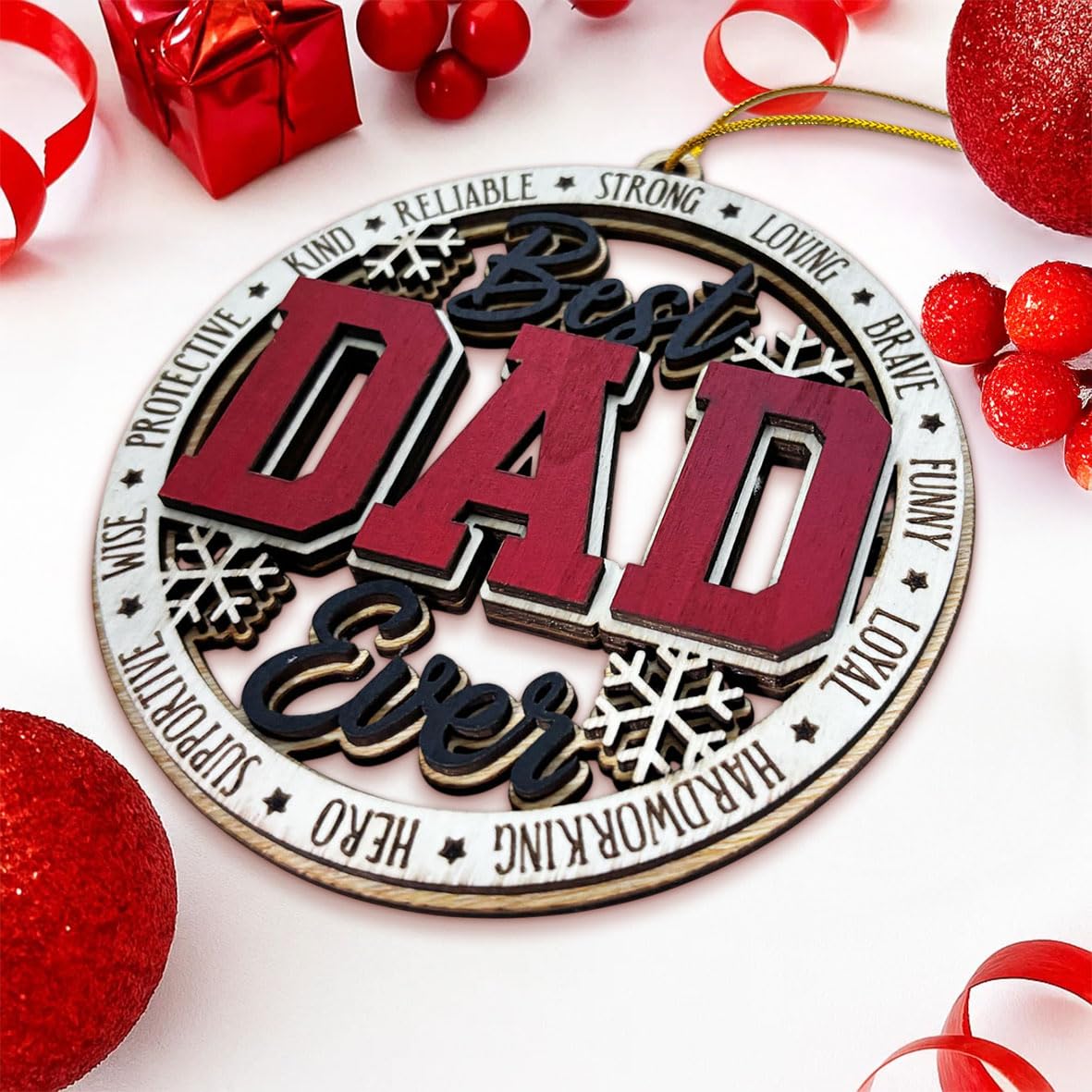 Best Dad Ever Wooden Christmas Ornament – Rustic Holiday Tree Decoration, Unique Gift for Dad, Stocking Stuffer Christmas Ornament, Father Keepsake Ornament from Kids or Family
