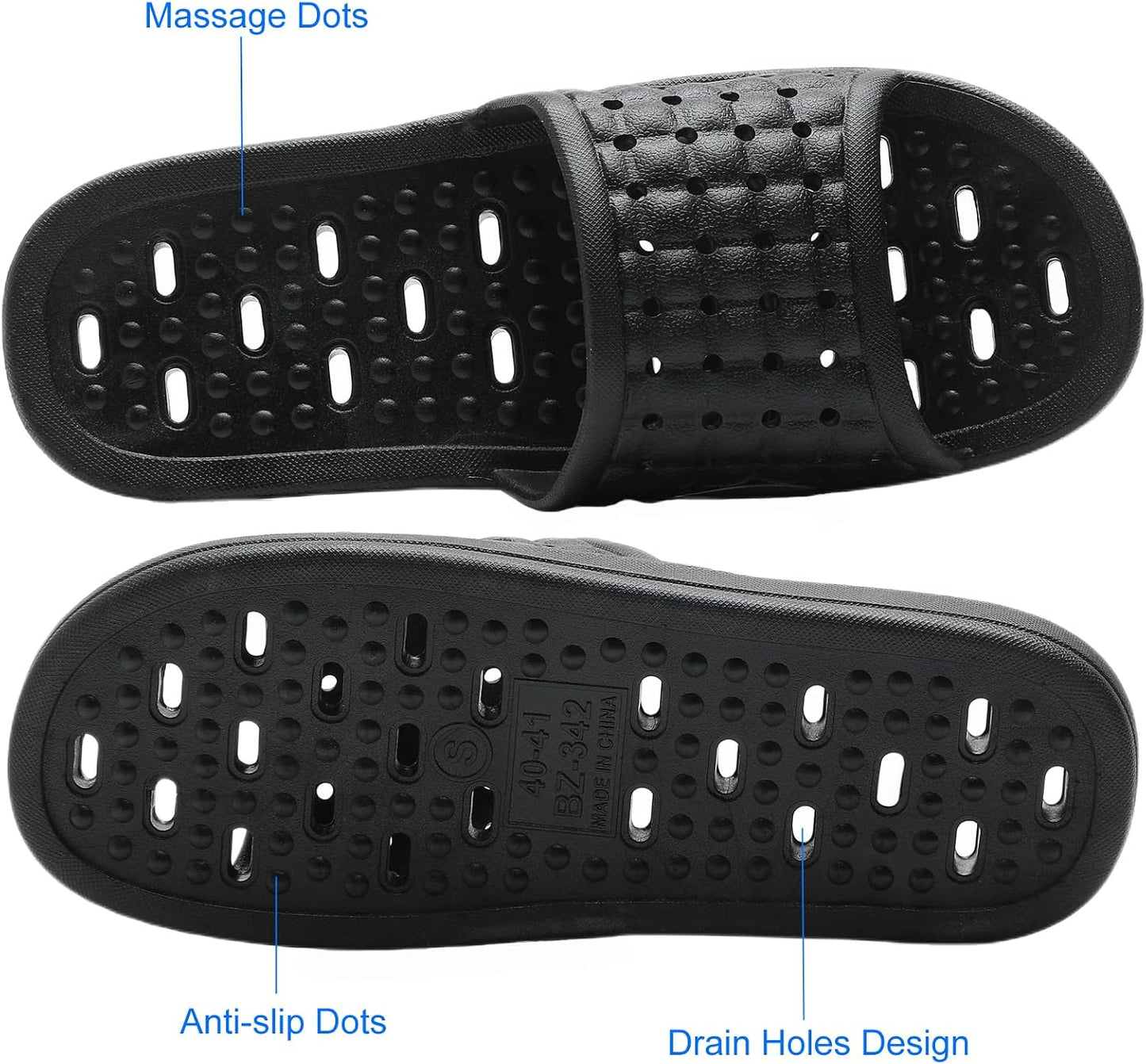 Quick Dry Shower Shoes for Men & Women - Non-Slip Dorm Slippers | Comfortable Slides