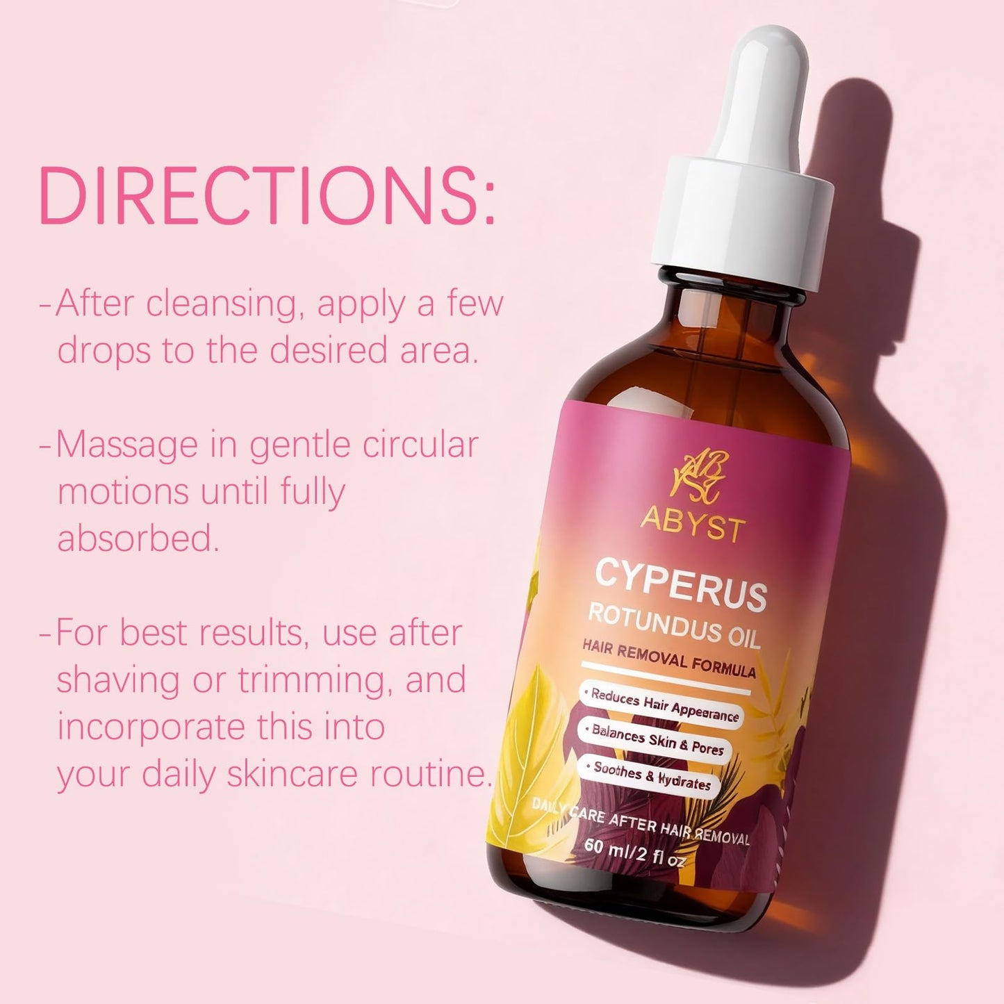 Pure Cyperus Rotundus Oil for Hair Removal Care, 2 fl oz - Natural Hair Growth Inhibitor to Slow Regrowth for Face & Body, Soothes Skin After Shaving & Waxing, Leaves Skin Smooth (1 Pcs)
