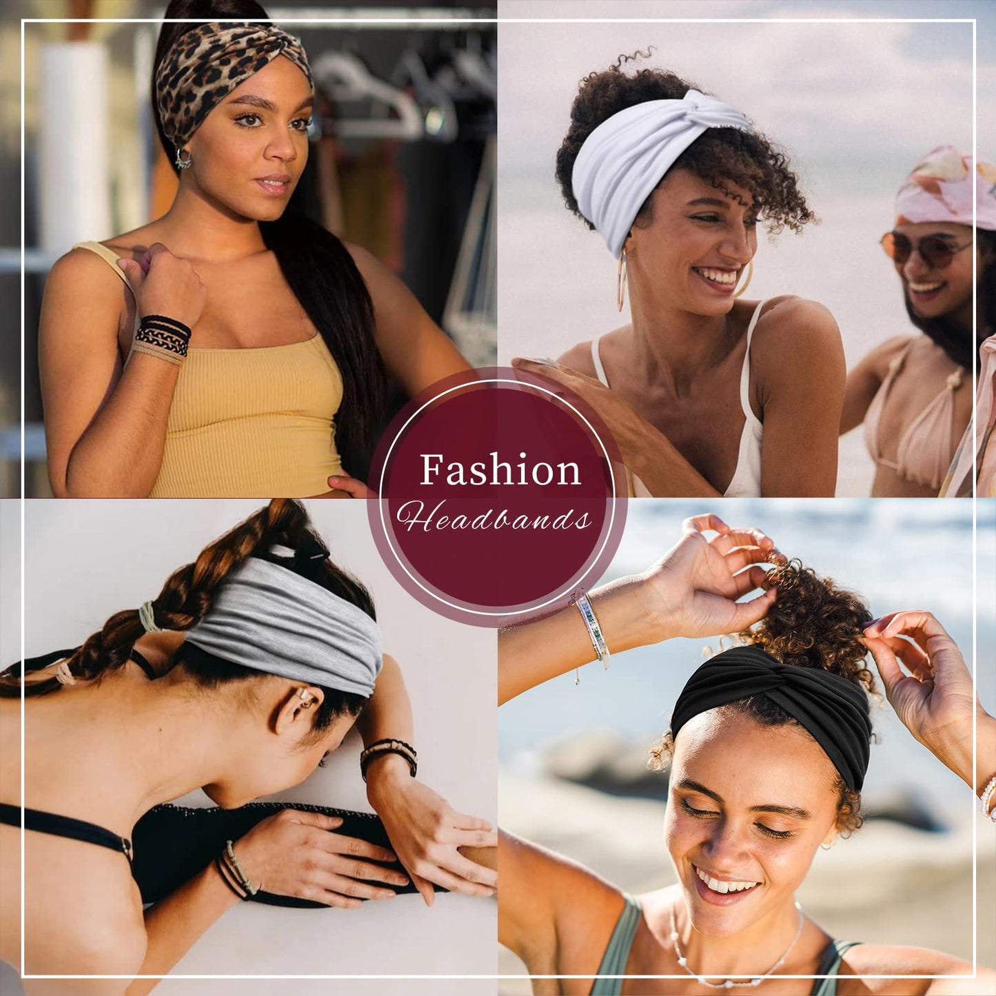 TERSE Headbands for Women Non Slip Soft Elastic Wide Hair Bands Yoga Running Workout Head Scarf 4 Packs